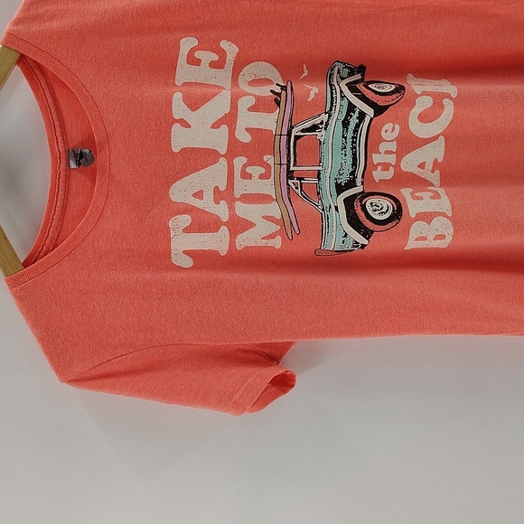 Instant Message Pullover Tee Size Large Coral Take Me To The Beach Old Jeep - Picture 2 of 7